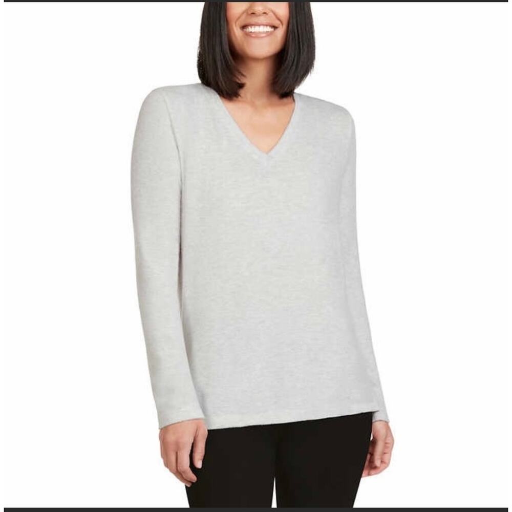 Matty M Women’s Grey Tunic  V-Neck Knit  Top Size Large New